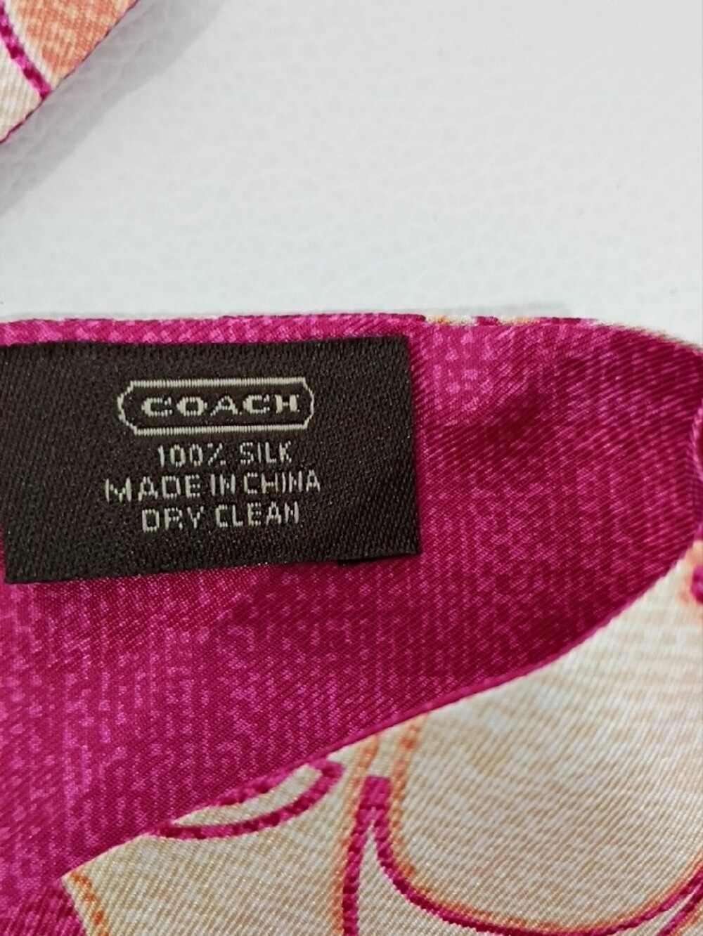 Coach Pink and Cream Reversible Signature Silk Purse Scarf - Picture 2 of 3